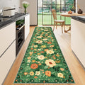DUKINO Runner Rug for Hallway, 2.6x10 Washable Floral Long Kitchen Rug with Non Slip Backing, Lightweight & Stain Resistant Runners for Indoor Entrance, Laundry, Living Room, Bedroom, Dark Green