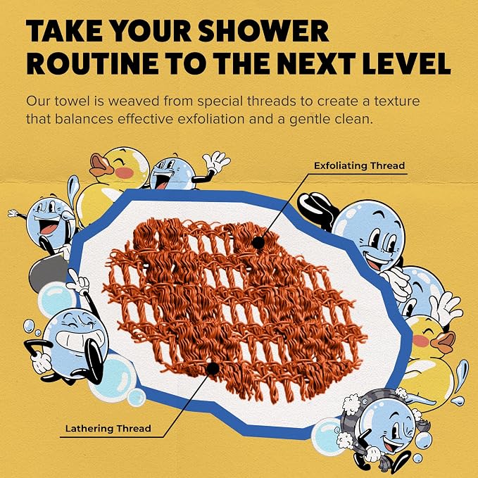 GOSHI Exfoliating Shower Towel - Long Body Scrubber for Back Acne, KP & Smooth Skin - Durable Rip-Resistant Weave, Quick-Dry Nylon Washcloth - Ethically Crafted in Gunma, Japan - Orange