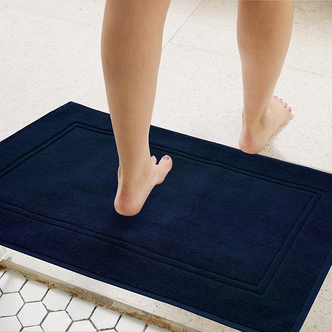 Tens Towels Pack of 2 Bath Mats 100% Cotton, 20 x 32 Inches, Super Absorbent, Hotel Quality Premium Floor Towels, Luxurious, Soft & Quick Dry, Not a Bathroom Rug, Navy