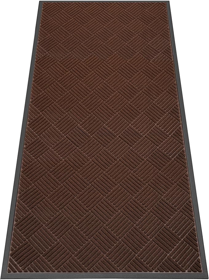 Indoor Outdoor Door Mat, 6’x 3' Doormat for Entryway, Rubber Backing Non Slip Front Door Mat Outside Entrance, Super Absorbent Commercial Floor Mat for Home Office, Brown