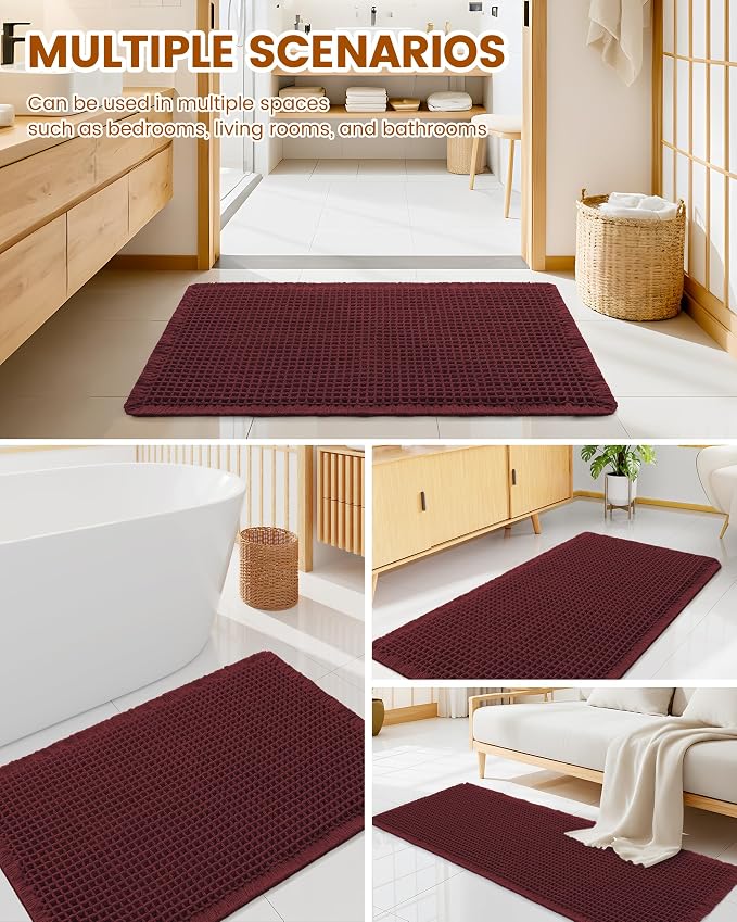 Smiry Waffle Bath Mat 72x24, Extra Soft Absorbent Bathroom Rugs, Non Slip Machine Washable Quick Dry Bath Rugs for Bathroom Floor, Tub, Shower, Home Decor Accessories, Burgundy