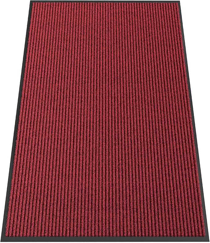Indoor Outdoor Door Mat, 5' x 3' Doormat for Entryway, Rubber Backing Non Slip Front Door Mat Outside Entrance, Super Absorbent Commercial Floor Mat for Home Office, Red