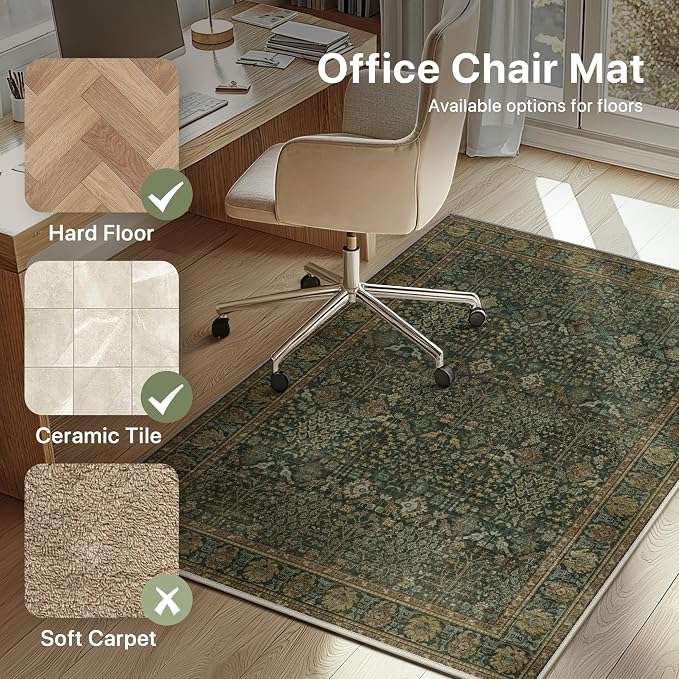 36"x48" Office Chair Mat for Hardwood Tile Floor, Under Desk Carpet Protector for Rolling Computer Chair Mat, Machine Washable Area Rug, Anti-Slip 1/5" Thick Low Pile Thin Vinyl Floor Mat, Dark Brown