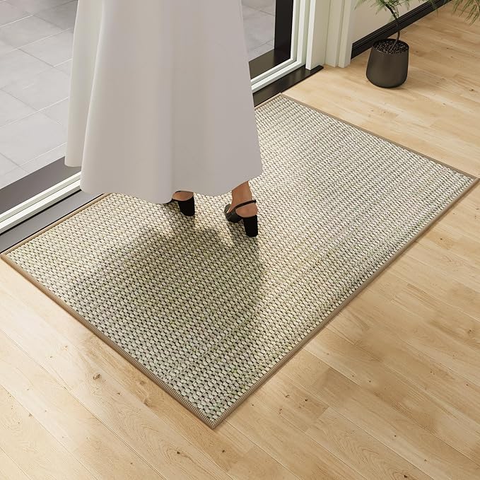Indoor Doormat, 24" x 40", Double-Tone Beige, Non-Slip Backing Protection,Low Profile Front Doormat, Front Door Mat Entrance, Entryway, Exquisite Lock Edge, Kitchen mats
