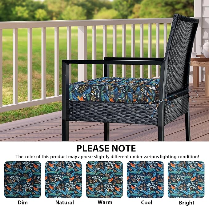 IPYNBAP Outdoor Chair Cushions Set of 4 -Waterproof Outdoor Seat Cushions for Patio Furniture, Patio Chair Cushion with Handle and Ties, Out Door Chair Pads,17x16x2-Square, Black Nightingale