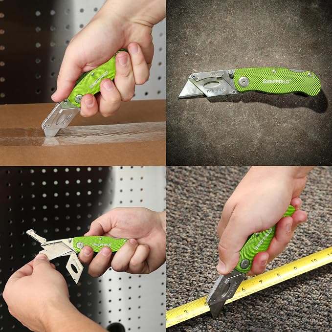 Sheffield Folding Utility Knife, Accepts Standard Utility Knife Blades, Box Cutter Aluminum Handle, Razor Blades Included, For Home, Office, Trades, and Warehouse