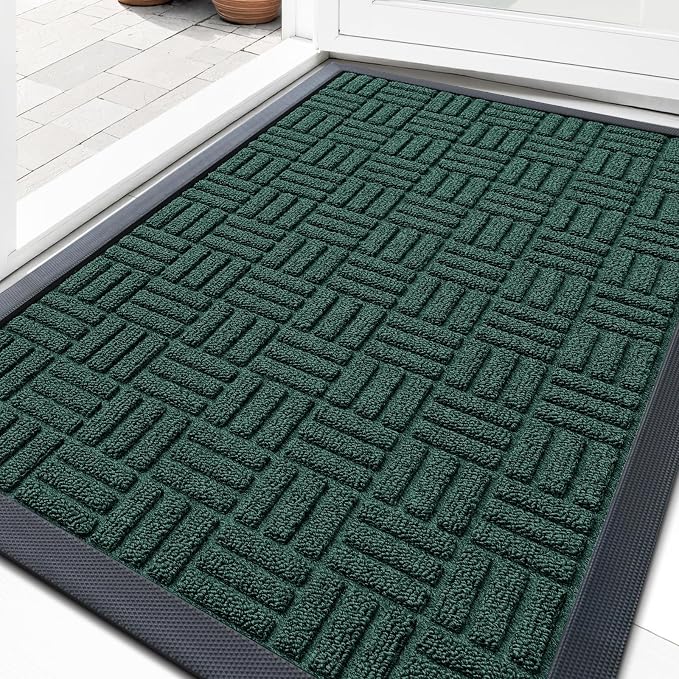 OLANLY Front Door Mat Outside Entrance 33x21, Absorbent, Heavy Duty Sturdy Natural Rubber Doormat Indoor Outdoor, Non-Slip, Stain and Fade Resistant, Low Profile Floor Mat for Entryway, Black Green