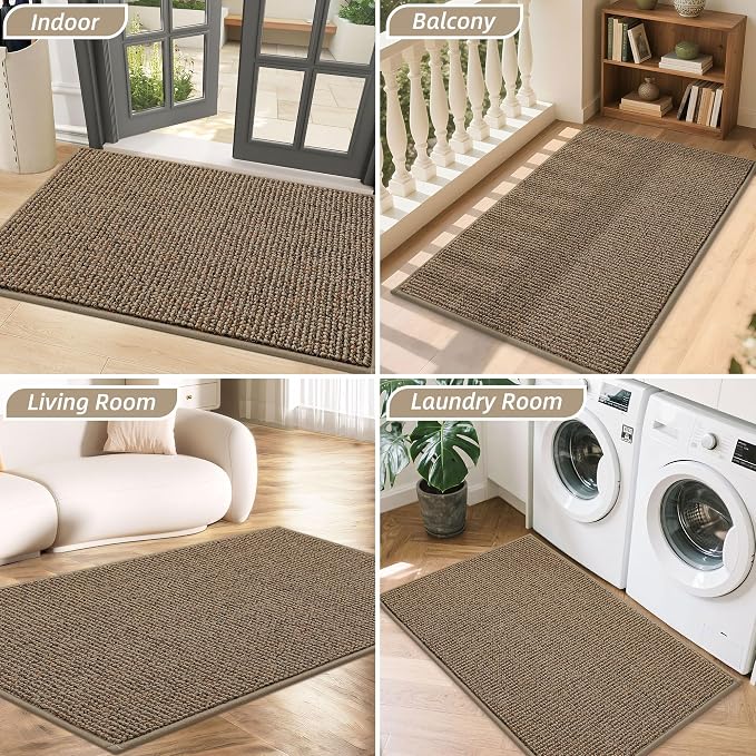 BEQHAUSE Dirt Trapper Door Mat 20" x 32", Non-Slip Washable Doormats Entrance Mat, Dirt Resistant and Absorbent Welcome Mat, Low Profile Floor Mats for Front Back Door and Entryway, Beige