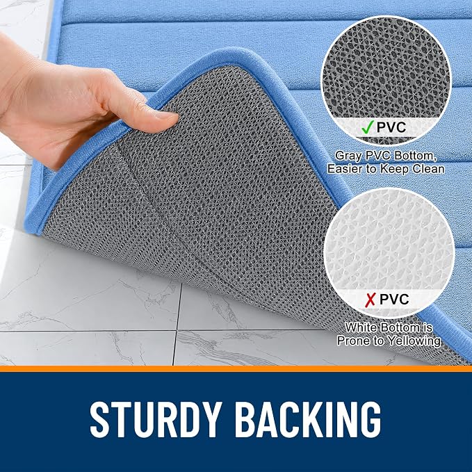 OLANLY Memory Foam Long Bathroom Rugs Runner 44x20, Super Soft Absorbent Bath Mat, Quick Dry, Machine Washable Shower Rugs, Bathmat Carpet, Bathroom Home Decor Accessories, Cornflower Blue