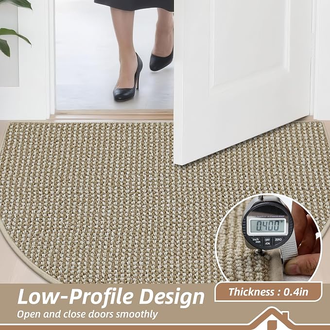 BEQHAUSE Dirt Trapper Door Mat 32" x 48" Half Circle Non-Slip Washable Doormats Entrance Rugs Absorbent Welcome Low Profile Floor Mats for Front Back Door and Entryway, Light Beige