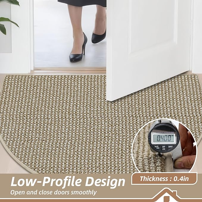 BEQHAUSE Dirt Trapper Door Mat 26" x 40" Half Circle Non-Slip Washable Doormats Entrance Rugs Absorbent Welcome Low Profile Floor Mats for Front Back Door and Entryway, Light Beige