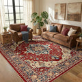 RELEANY Area Rugs 5'x7' Washable Non-Slip, Floral Vintage Distress Medallion Carpet for Living Room Bedroom Dining Room, Red Blue