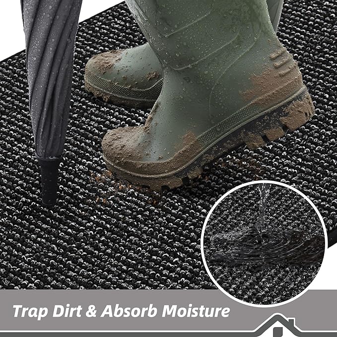 BEQHAUSE Dirt Trapper Door Mat 32" x 48", Non-Slip Washable Doormats Entrance Mat, Dirt Resistant and Absorbent Welcome Mat, Low Profile Floor Mats for Front Back Door and Entryway, Black