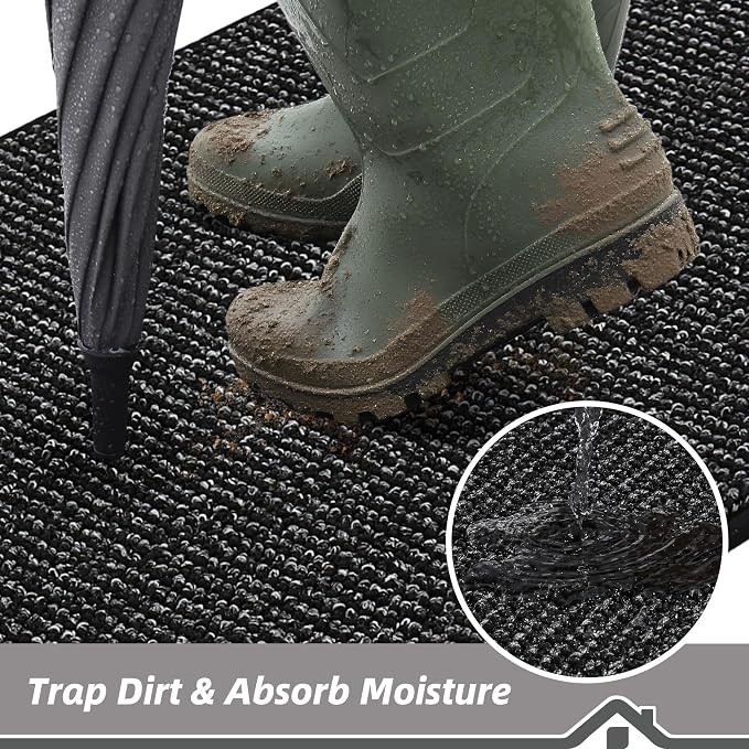 BEQHAUSE Dirt Trapper Door Mat 24" x 36", Non-Slip Washable Doormats Entrance Mat, Dirt Resistant and Absorbent Welcome Mat, Low Profile Floor Mats for Front Back Door and Entryway, Black