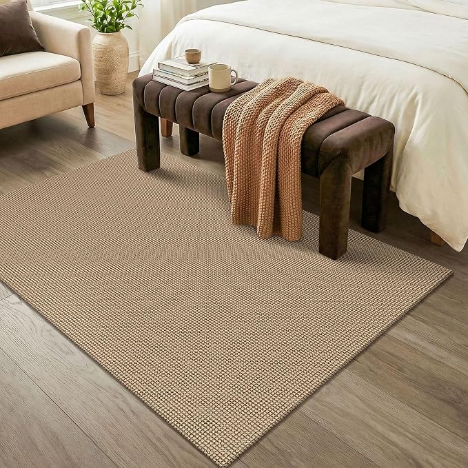 KOZYFLY Washable Area Rug 4x6 ft Non Slip Rubber Backed Living Room Rugs Braided Woven Cotton Kitchen Rugs Indoor Entryway Rug Floor Carpet for Dining Living Room Bedroom, Orange Beige/Tan/Brown