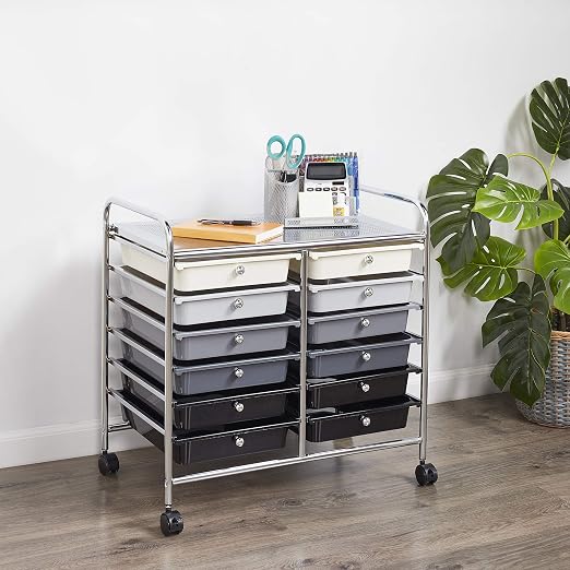 ECR4Kids 12-Drawer Value Mobile Storage Utility Cart, Craft Organizer, Grey Ombre