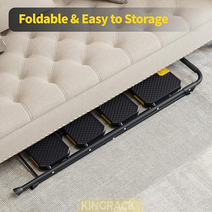 KINGRACK 4 Step Ladder, Sturdy Steel Step Stool with Safe-Lock Design, Handrail, Anti-Slip Wide Pedals, Pass 800lbs Load Testing, Folding Portable Ladder for Multi-Purpose, Home, Kitchen, Black