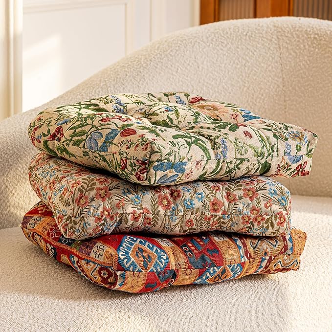 vctops Farmhouse Floral Print Chair Cushions with Ties U-Shaped Soft Comfortable Chair Pads Non Slip Seat Cushions for Indoor Dining Room and Kitchen Chairs (Flower H,18"x18")