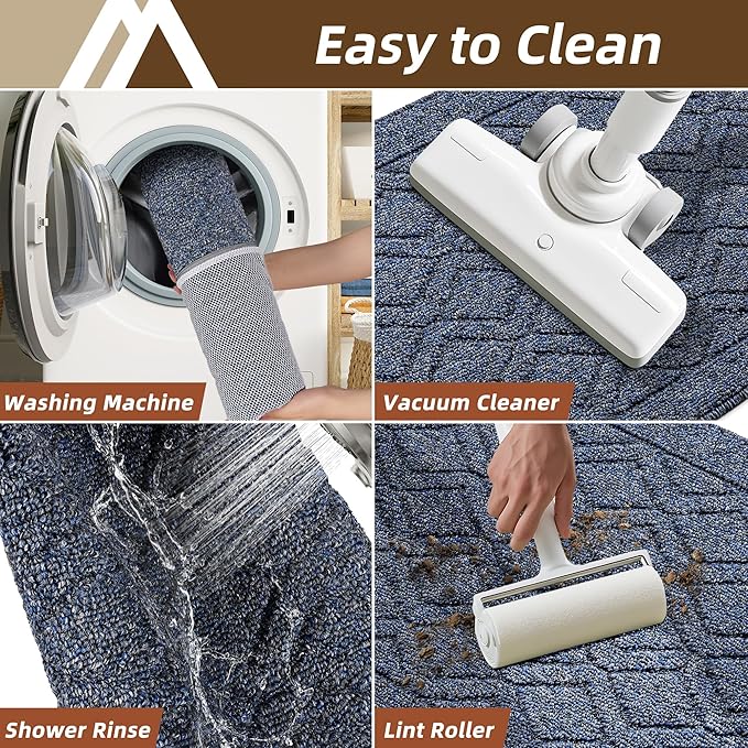 COSY HOMEER Kitchen Rugs Sets 2PCS,Non-Slip Washable Kitchen Mats for Floor,Absorbent and Stain Resistant Kitchen Runner Rugs for Kitchen Sink Laundry Entryway,20"x30"+20"x48",Heather Blue