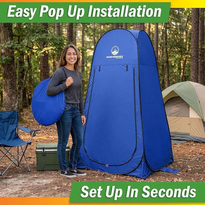 Wakeman Pop Up Changing Tent, 3.3 x 3.3 x 6.2ft, Camping Shower Tent for Portable Toilet Stall or Dressing Room with Carry Bag for Camping, Beach, or Tailgate, Polyester