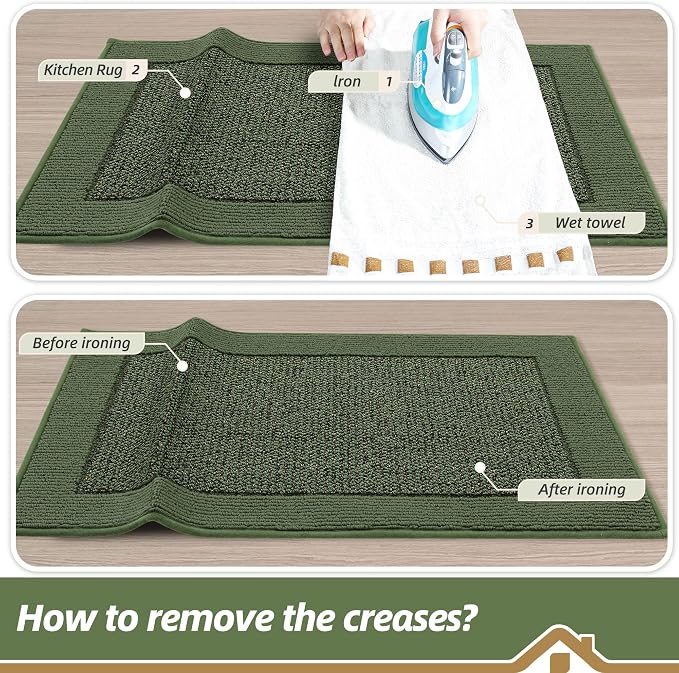 BEQHAUSE Kitchen Rugs and Mats Set of 2 Non-Slip Kitchen Mats for Floor, Absorbent and Stain Resistant Kitchen Runner, Machine Washable Rugs for Kitchen, Laundry & Sink, 24"x36"+24"x60", Green