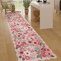 DUKINO 2.6x10 Runner Rug for Hallway, Lightweight Washable Floral Kitchen Rug with Non Shedding, Soft Low Pile & Non Slip Backing Boho Runner for Entryway, Bathroom, Laundry, Bedroom, Pink