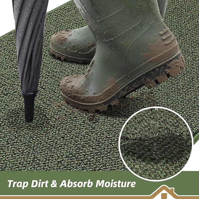 BEQHAUSE Dirt Trapper Door Mat 24" x 60", Non-Slip Washable Doormats Entrance Mat, Dirt Resistant and Absorbent Welcome Mat, Low Profile Floor Mats for Front Back Door and Entryway, Green