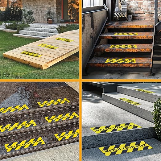 LifeGrip Anti Slip Traction Treads (5-Pack), 6" X 20", Yellow and Black, Best Grip Tape Grit Non Slip, Outdoor Non Skid Tape, High Traction Friction Abrasive Adhesive for Stairs Step, Watch Your Step