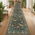 DUKINO 2.6x14 Hallway Runner Rug, Vintage Washable Long Kitchen Rug with Non Slip Backing, Stain Resistant & Low Pile Animal Print Floor Carpet for Indoor Entrance Bathroom, Laundry, Bedroom, Black