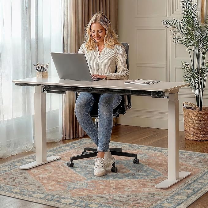 48"x72" Office Chair Mat for Hardwood Tile Floor, Under Desk Carpet Protector for Rolling Computer Chair Mat, Machine Washable Area Rug, Anti-Slip 1/5" Thick Low Pile Thin Vinyl Floor Mat, Terracotta