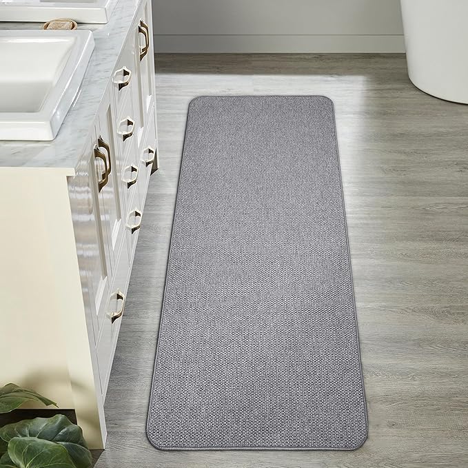 Bosap Bath Mat,Ultra Thin Bathroom Runner Rugs,Large Bath Mats for Bathroom,Quick Dry,Non-Slip,Machine Washable,Low Pile,Bath Rug,Shower Outside,Sink,Home Decor Accessories.Grey,2'x5'（24x60inch）