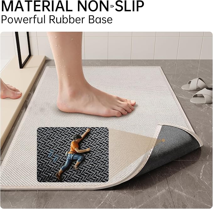 Mecko Bath Mat, Ultra Absorbent Quick Dry Bathroom Floor Mats-Upgraded Thin Cozy Cloth Bathroom Mat Fit Under Door, Rubber Non-Slip Bathroom Rug for Bathtub, Sink, Shower Room(Oatmeal,20"x32")