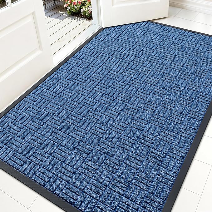 OLANLY Front Door Mat Outside Entrance 59x34, Absorbent, Heavy Duty Sturdy Natural Rubber Doormat Indoor Outdoor, Non-Slip, Stain and Fade Resistant, Low Profile Floor Mat for Entryway, Ocean Blue