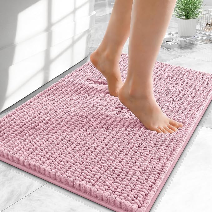 OLANLY Thick Small Bathroom Rugs 24x16, Extra Soft Absorbent Chenille Bath Rugs, Rubber Backing, Machine Wash Dry, Bath Mats for Bathroom Floor, Tub and Shower, Home Decor Accessories, Dusty Rose