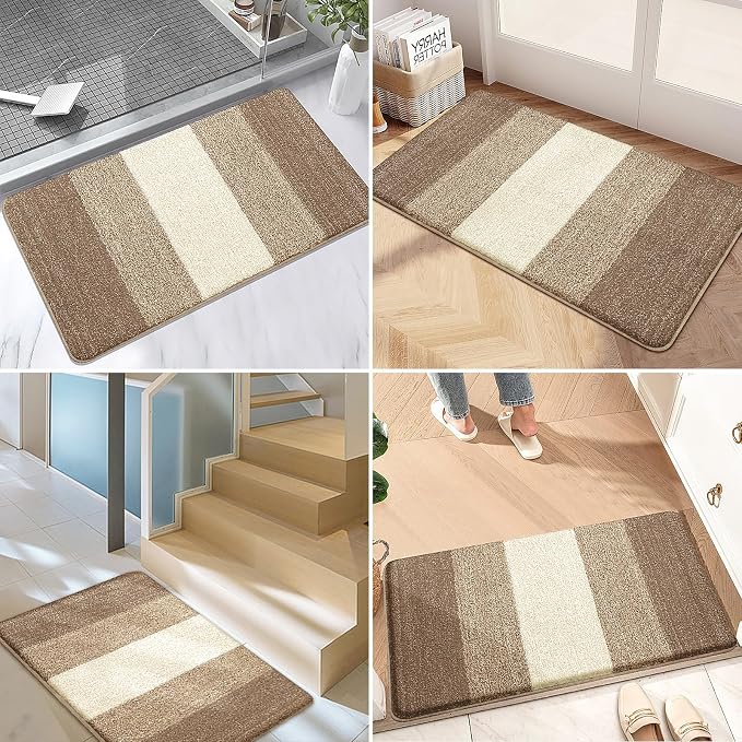 Kitinjoy Indoor Outdoor Door Mat, 48x32 Non-Slip Absorbent Dirt Trapper, Low-Profile Washable Inside Entrance Front Floor Mat, Sturdy Soft Entry Doormats for Entryway, Khaki