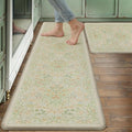 Kitchen Mats for Floor Thick Anti Fatigue Waterproof Vintage Spring Floral Kitchen Rugs 2PCS Cushioned Non Slip Green Comfort Standing Mats for Sink Laundry Office 17.3"×59"+17.3"×30"