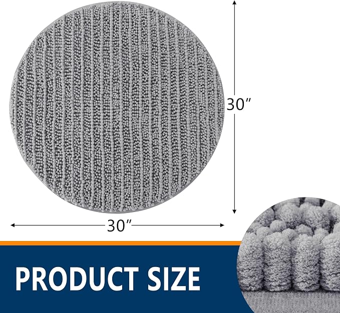 Smiry Bathroom Rugs Mat Round 30x30, Soft Absorbent Chenille Bath Rugs, Non Slip Rubber Backing Machine Washable Quick Dry Bath Mats for Bathroom Floor, Tub, Shower, Home Accessories, Grey