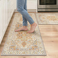 GENIMO Kitchen Rugs Non Slip Washable, 2PCS Kitchen Mats for Floor, Cushioned Standing Mat, Kitchen Runner Rug Floor Mat for Kitchen Decor, Laundry, Sink, Home, 20"x32"+20"x48", Orange&Brown
