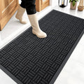 OLANLY Front Door Mat Outside Entrance 47x23, Absorbent, Heavy Duty Sturdy Natural Rubber Doormat Indoor Outdoor, Stain and Fade Resistant, Non-Slip Backing Low Profile Floor Mat for Entryway, Black
