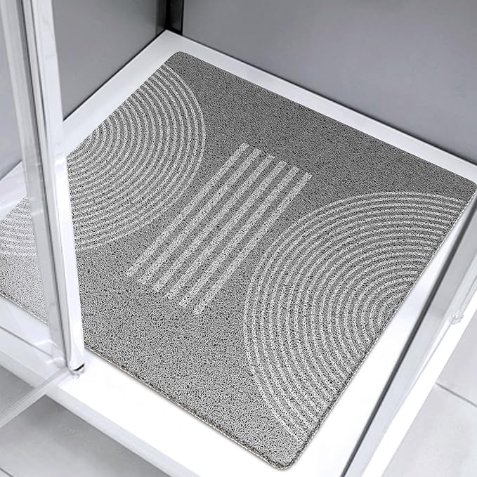 Square Shower Mat 32x32 Inch Non Slip Large Bath Mat for Inside Shower Loofah Soft Textured Bathroom Floor Mat Foot Massage Scrubber for Wet Area, Not Suction Cups, Quick Drying (White semi-Circle)