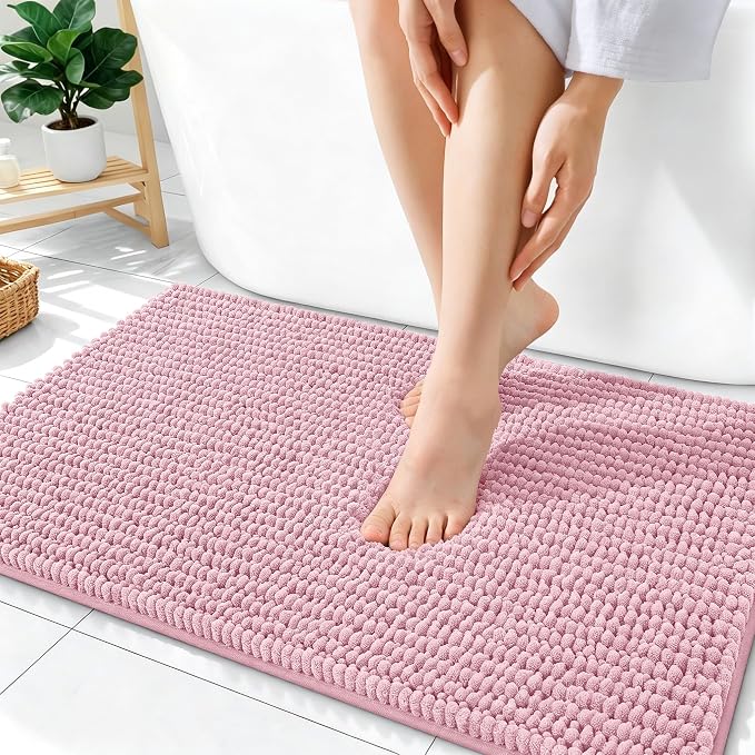 OLANLY Thick Bathroom Rugs 36x24, Extra Soft Absorbent Chenille Bath Rugs, Rubber Backing, Machine Wash Dry, Bath Mats for Bathroom Floor, Tub and Shower, Home Decor Accessories, Dusty Rose