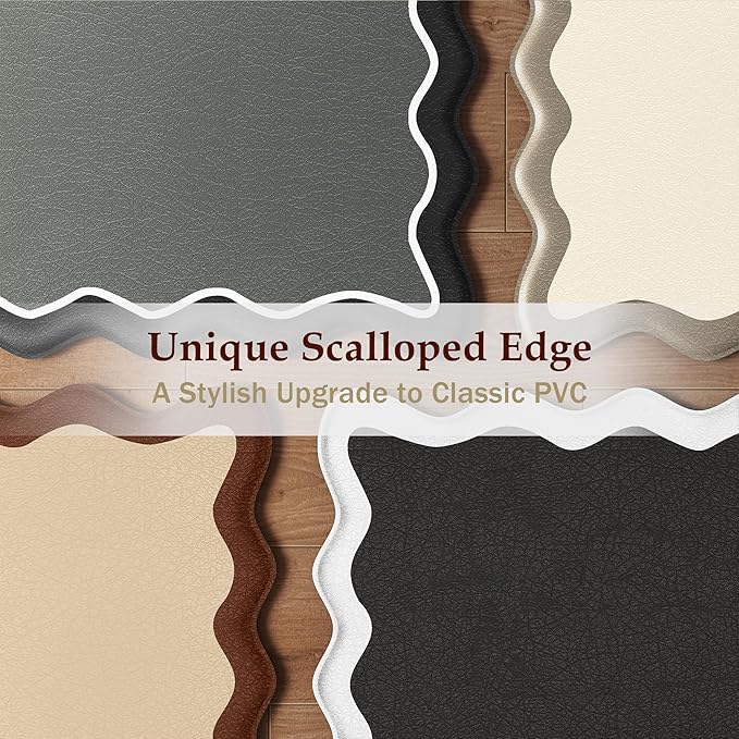 Arenarug Scalloped Kitchen Mats Rugs Sets of 2 Cushioned Anti Fatigue Floor Mat Waterproof Kitchen Rugs Non Slip Foam Comfort Standing Mat for Sink Laundry, Khaki