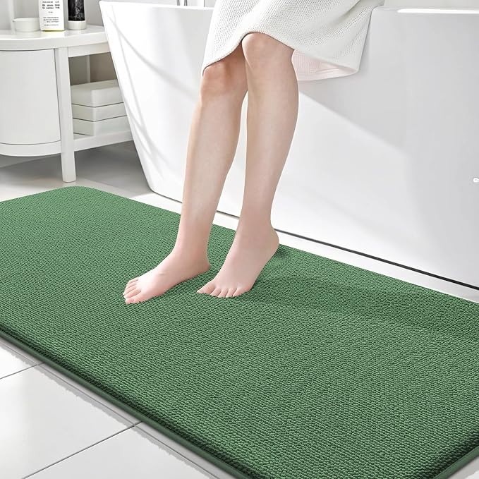 OLANLY Thick Memory Foam Bathroom Runner Rugs 70x24, Extra Soft Absorbent Long Bath Mats, Quick Dry, Non-Slip, Machine Washable Mats for Bathroom, Tub and Shower, Home Decor Accessories, Olive Green