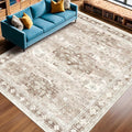 Hazo Haus Beige Farmhouse Washable 7x10 Area Rugs for Living Room, Bedroom, Dining Room Table, Vintage Floral Décor, Non-Slip Stain & Fade Resistant (7x10 Beige/Latte)