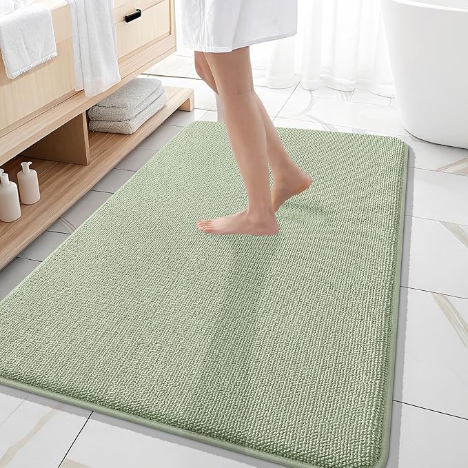 OLANLY Thick Memory Foam Large Bathroom Rugs 59x35, Extra Soft Absorbent Bath Rug, Quick Dry Bath Mat, Non-Slip, Machine Washable Mats for Bathroom, Tub and Shower, Home Decor Accessories, Sage Green