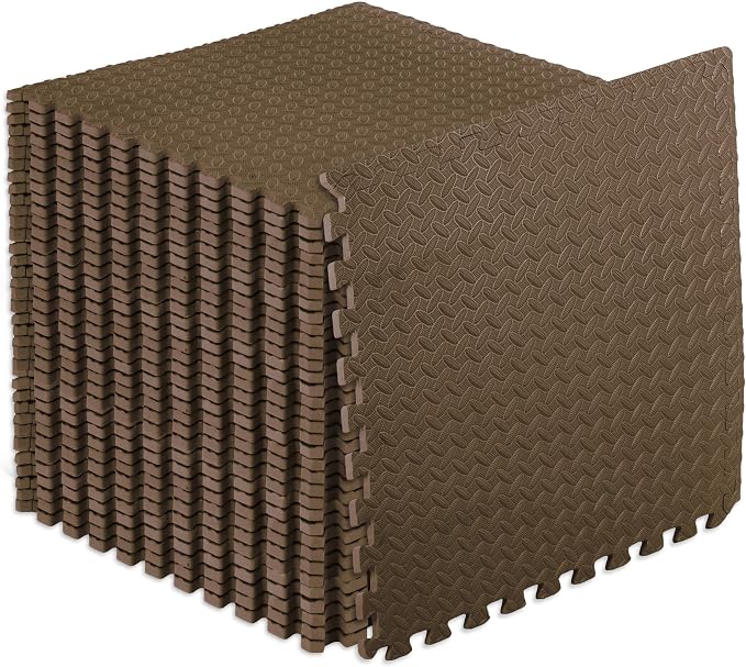 ProsourceFit Exercise Puzzle Mat 1/2-inch, EVA Interlocking Foam Floor Tiles for Home Gym, Workout Equipment, Kids Play Areas, Brown, 144 Sq Ft - 36 Tiles