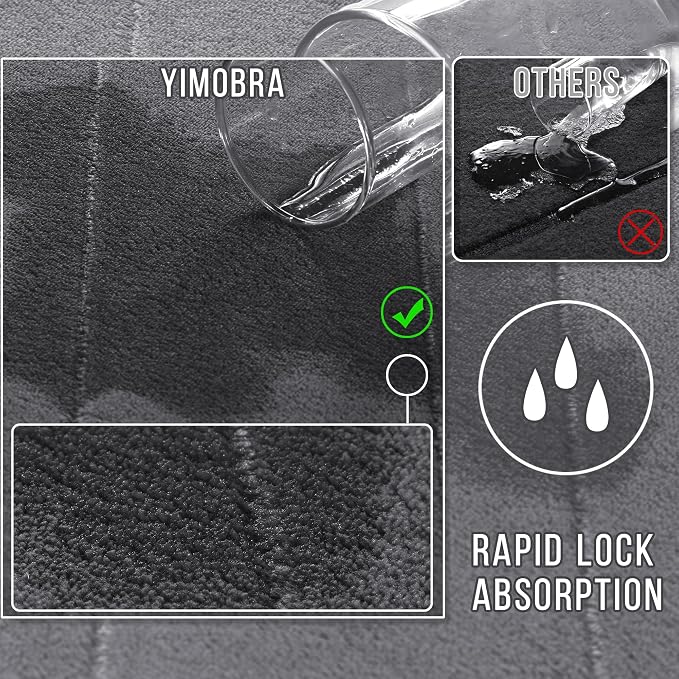 Yimobra U-Shaped Toilet Bath Mat Set 2 Piece - Soft Absorbent Quick Dry Memory Foam Bathroom Rugs, Machine Washable Non Slip Floor Carpet for Tub Shower & Single Sink (17x24 & 24x20, Dark Gray)