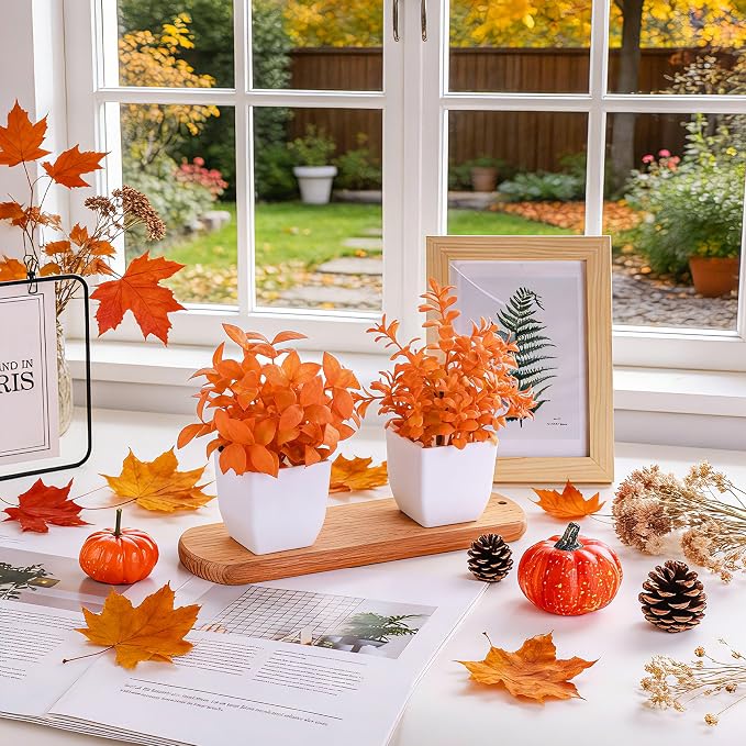 Der Rose 4 Pack Fall Fake Plants Mini Artificial Greenery Potted Plants Fall Decorations for Home Decor Indoor Office Table Room Farmhouse Bathroom Fall Decor