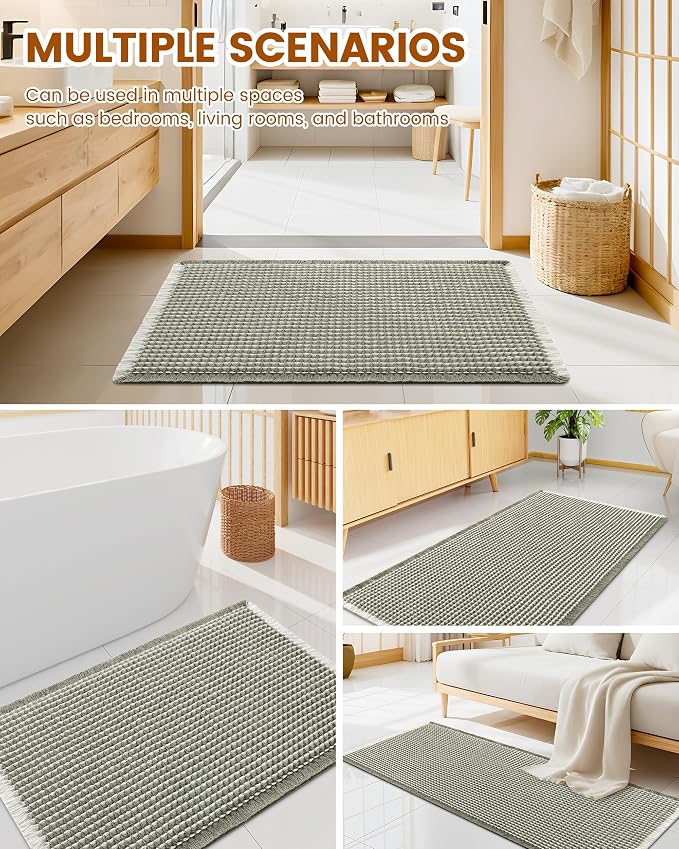 Smiry Waffle Bath Mat 47x24, Extra Soft Absorbent Bathroom Rugs, Non Slip Machine Washable Quick Dry Bath Rugs for Bathroom Floor, Tub, Shower, Home Decor Accessories, Green & Cream