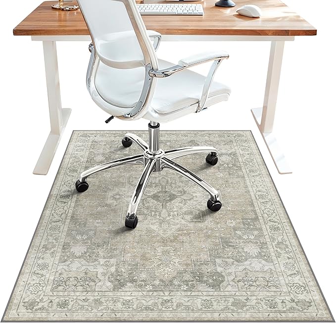 36"x48" Office Chair Mat for Hardwood Tile Floor, Under Desk Carpet Protector for Rolling Computer Chair Mat, Machine Washable Area Rug, Anti-Slip 1/5" Thick Low Pile Thin Vinyl Floor Mat, Trench
